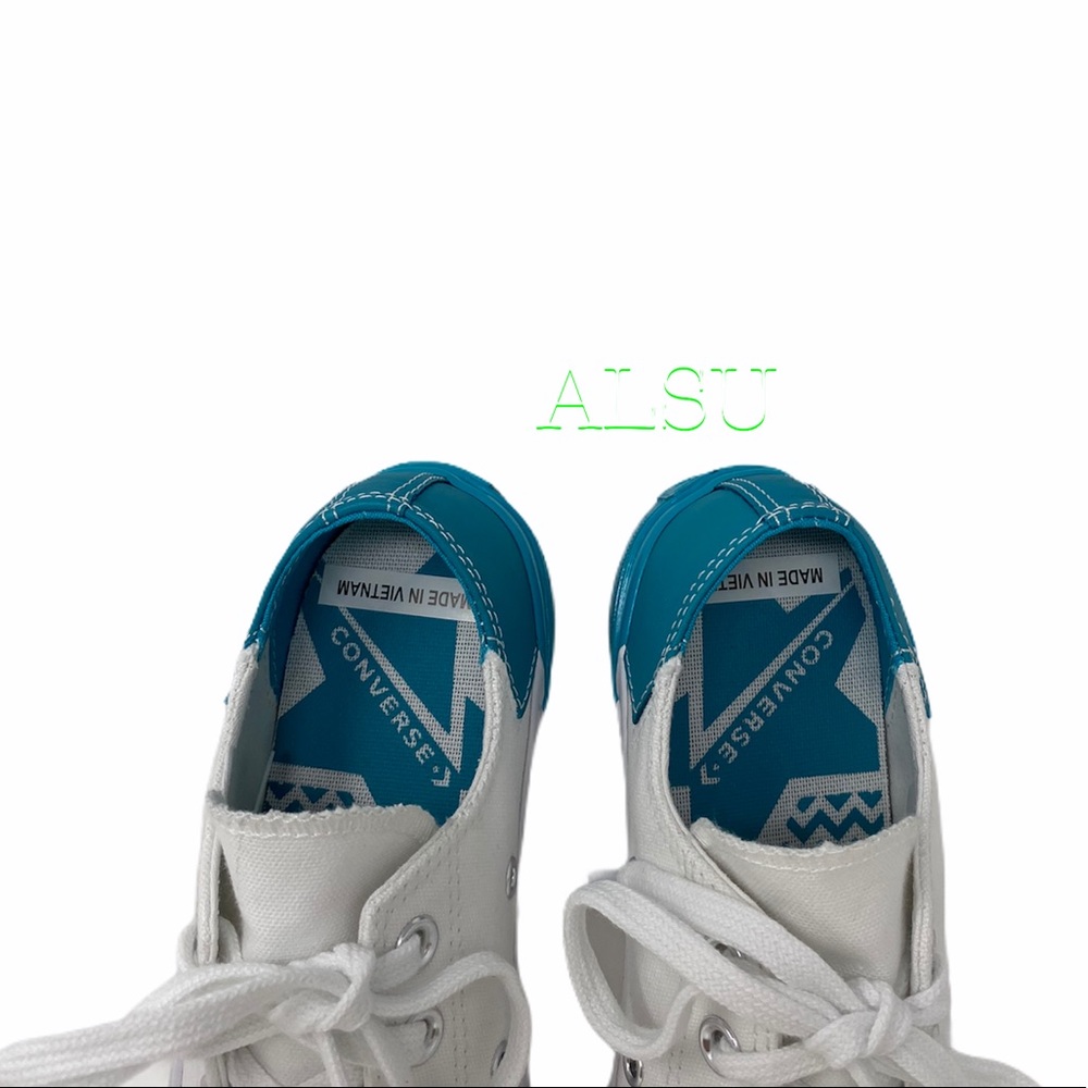 Converse Chuck 70 Low Top Leather White Teal Skate Shoes Womens Size 6.5 566751C - Picture 7 of 10